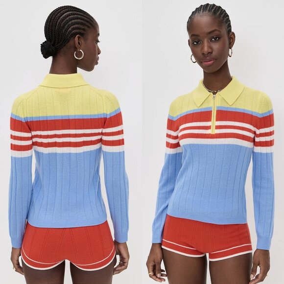 Guest in Residence Track Polo Cashmere Sweater French Blue Quarter Zip Size S - Picture 13 of 13